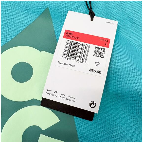 NWT Nike ACG Icon Fleece Older Kids' Pullover Hoodie Sweatshirt Teal | Unisex L - Picture 5 of 8